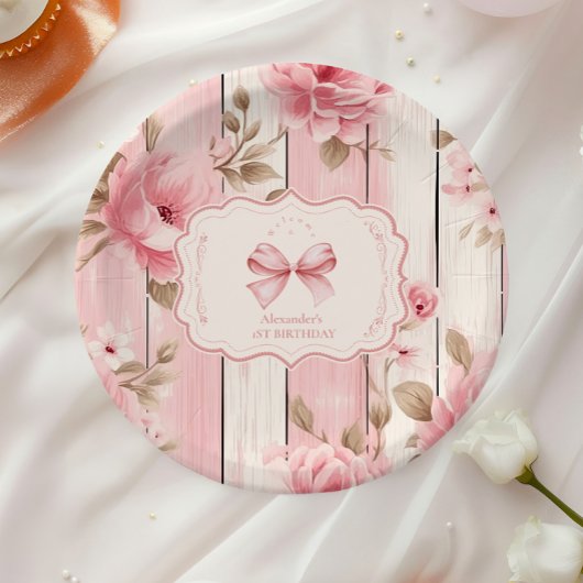 Assiettes En Carton Floral Bow Fancy ONE Girl 1er anniversaire