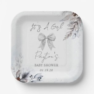 Assiettes En Carton Floral Bow Winter Girl Baby shower Bienvenue
