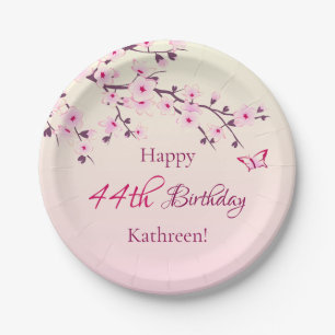 Assiettes En Carton Floral Cherry Blossoms  Custom Birthday 