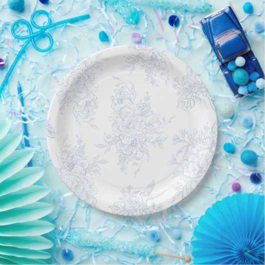 Assiettes En Carton Floral Chintz Chinoiserie Blue Toile Mariage (Fête)