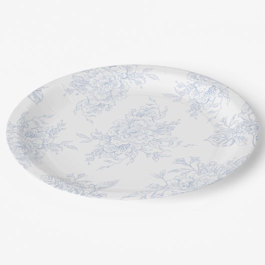 Assiettes En Carton Floral Chintz Chinoiserie Blue Toile Mariage (Angle)