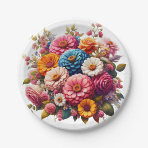 Assiettes En Carton Floral coloré/Zinnia printanière/Rose