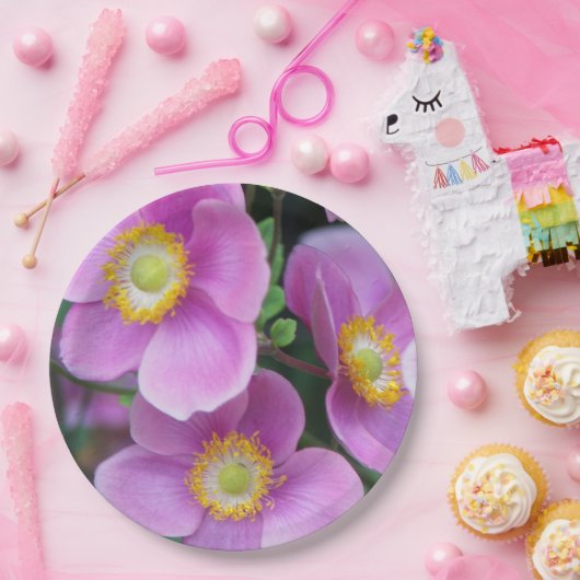 Assiettes En Carton Floral d'anémones japonais roses (Fête)