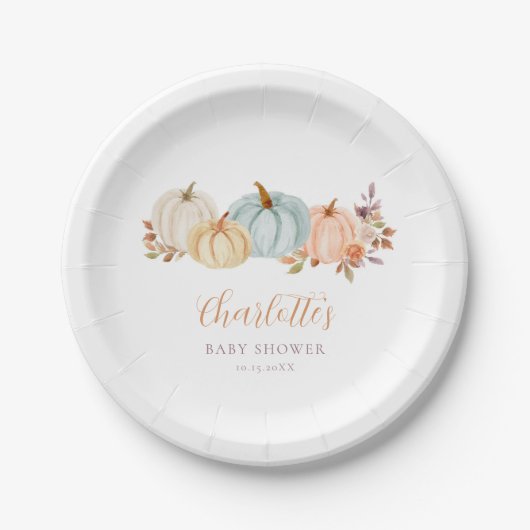Assiettes En Carton Floral d'automne Citrouille | BABY SHOWER (Devant)