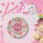 Assiettes En Carton Floral De Fleur De Pomme Rose Douce Avec Monogramm (Fête)