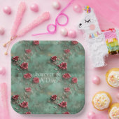 Assiettes En Carton Floral de Roses rouges vertes (Fête)