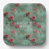 Assiettes En Carton Floral de Roses rouges vertes (Recto)