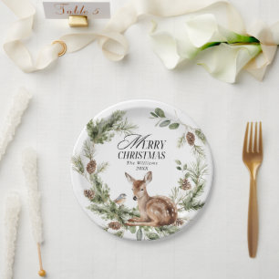 Assiettes En Carton Floral Deer Élégant Joyeux Noël Moderne