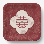 Assiettes En Carton Floral Double Bonheur Mariage chinois (Recto)