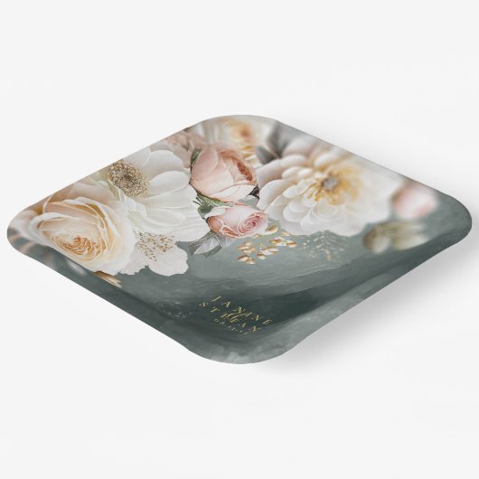 Assiettes En Carton Floral Drama Mariage Green ID1022 (Angulaire)