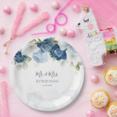 Assiettes En Carton Floral Dusty Blue Greenery Réception de mariage (Fête)