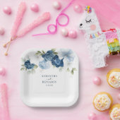 Assiettes En Carton Floral Dusty Wedding shower bleu blanc (Fête)