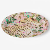 Assiettes En Carton Floral empreinte de léopard tropical hawaïen (Angle)