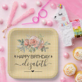 Assiettes En Carton Floral En vichy Joyeux Plaques de papier d'anniver (Fête)