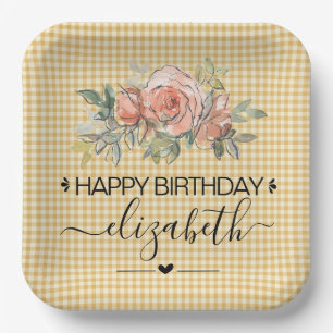 Assiettes En Carton Floral En vichy Joyeux Plaques de papier d'anniver