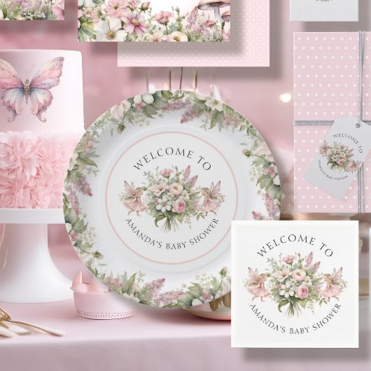 Assiettes En Carton Floral Enchanted Fée Bienvenue bébé fille douche