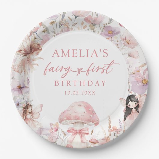 Assiettes En Carton Floral Fairy First Birthday Party Paper Plates (Devant)
