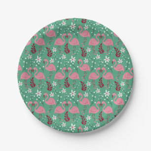 Assiettes En Carton Floral flamingo sans couture motif rose vert