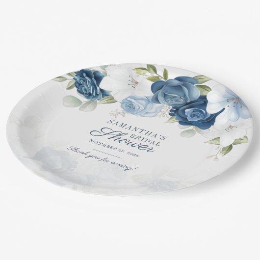 Assiettes En Carton Floral Fleur Aquarelle Bleu Blanc Fête des mariées (Angle)