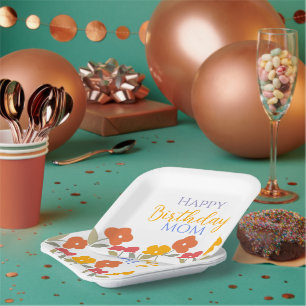 Assiettes En Carton Floral Fleur coloré Joyeux anniversaire Maman fête