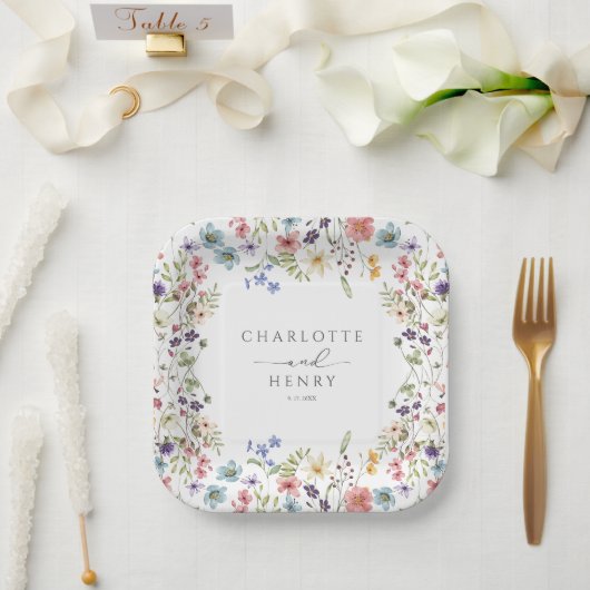 Assiettes En Carton Floral Fleur sauvage simple Mariage (Mariage)