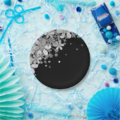 Assiettes En Carton Floral fleurs foncées parties scintillant argent é (Fête)