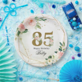 Assiettes En Carton Floral & Gold Personalized 85th Custom (Fête)