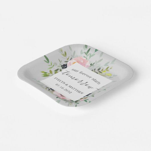 Assiettes En Carton Floral Gris Rose Pour Jamais Commence Demain Répét (Angulaire)