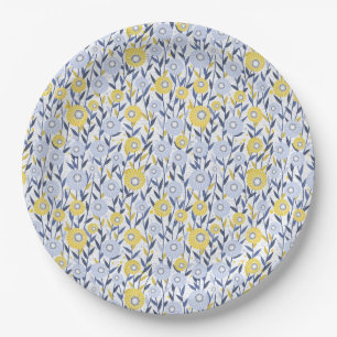 Assiettes En Carton Floral Jaune Bleu, Fleurs sauvages, Marguerites