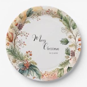 Assiettes En Carton Floral Joyeux Noël de fête classique