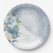 Assiettes En Carton Floral Mariage Dusty Blue ID889 (Devant)