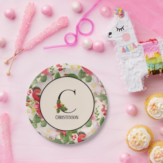 Assiettes En Carton Floral Motif Monogramme initial C (Fête)