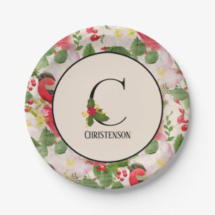 Assiettes En Carton Floral Motif Monogramme initial C