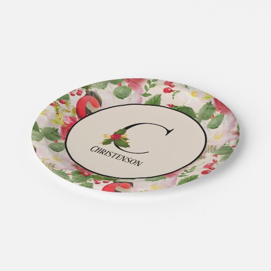 Assiettes En Carton Floral Motif Monogramme initial C (Angle)