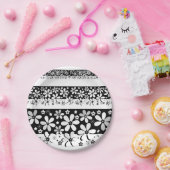 Assiettes En Carton Floral noir et blanc (Fête)