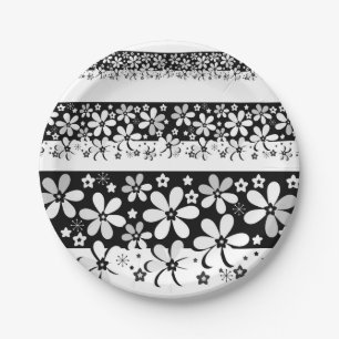 Assiettes En Carton Floral noir et blanc