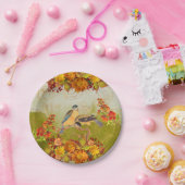 Assiettes En Carton Floral & Oiseaux, Orange, Jaune, Rouge Vert (Fête)