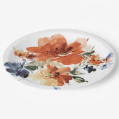 Assiettes En Carton Floral orange et bleu (Angle)