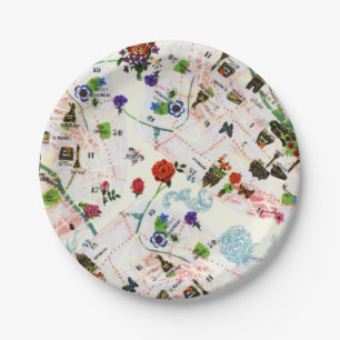 Assiettes En Carton Floral Papillon Vintage Paris Street Aquarelle