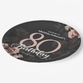 Assiettes En Carton Floral Pink 80e anniversaire (Angle)