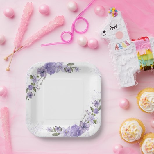 Assiettes En Carton Floral pourpre (Fête)