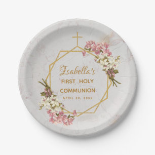 Assiettes En Carton Floral Première Sainte Communion Orchidée or sur m