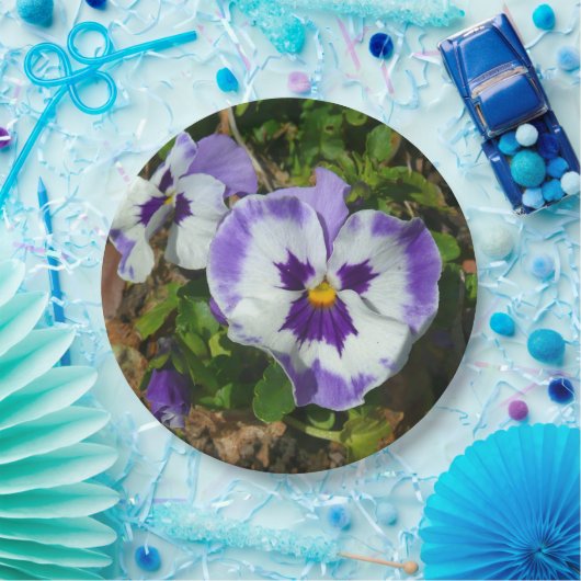 Assiettes En Carton Floral Purple and White Pansies (Fête)