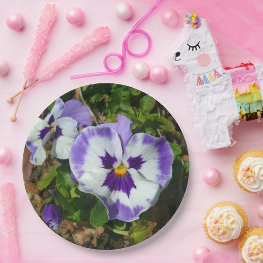 Assiettes En Carton Floral Purple and White Pansies (Fête)
