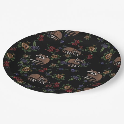 Assiettes En Carton Floral Raccoons mignon couchant Motif (Angle)