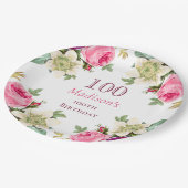 Assiettes En Carton Floral rose 100e anniversaire (Angle)