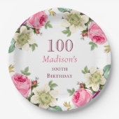 Assiettes En Carton Floral rose 100e anniversaire (Devant)