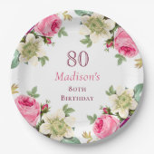 Assiettes En Carton Floral rose 80e anniversaire (Devant)