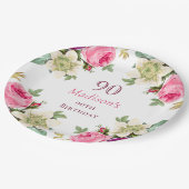 Assiettes En Carton Floral rose 90e anniversaire (Angle)