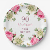 Assiettes En Carton Floral rose 90e anniversaire (Devant)